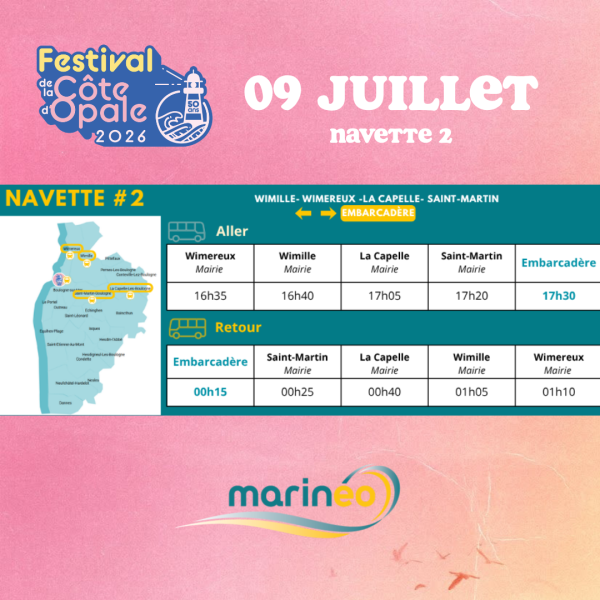 JEU. 09 JUILLET - NAVETTE 2 : WIMEREUX - WIMILLE - LA CAPELLE - SAINT-MARTIN - EMBARCAD&Egrave;RE